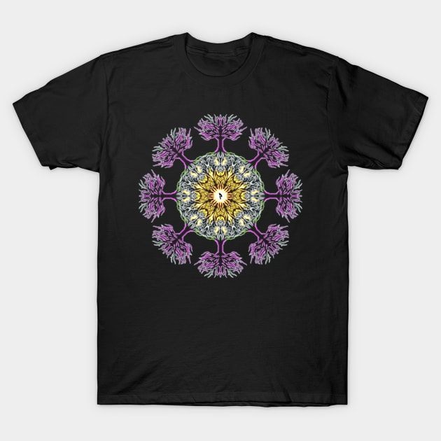 Rings of Power Mandal with Burning Man and Tree T-Shirt by podmastermike